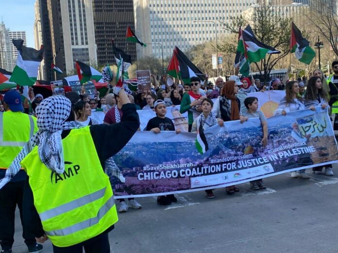 aksi protes serangan israel di chicago